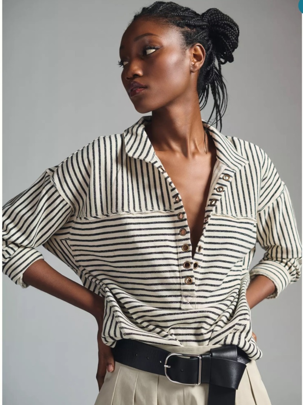 Anthropologie Pilcro Spliced Henley Top Size XS
